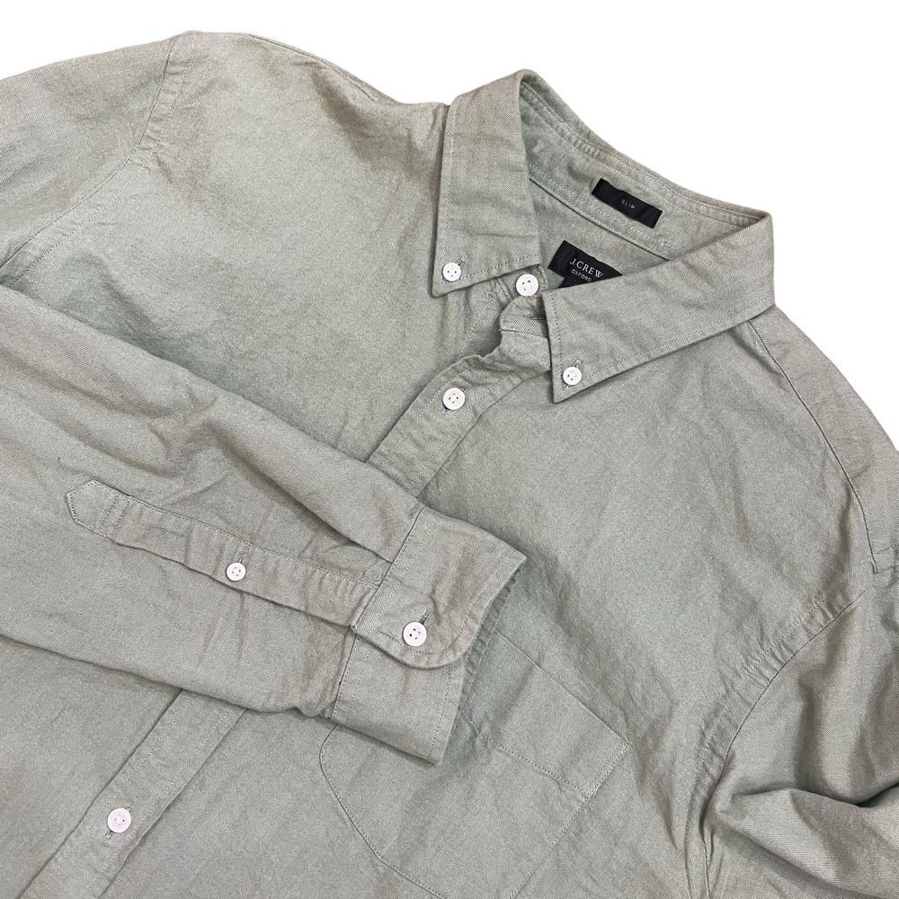 NWT J. Crew Men's Oxford Slim Fit Long Sleeve Button‎ Down GREEN Cotton Blend L